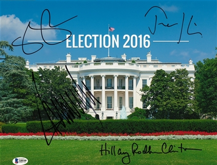 Donald Trump, Hillary Clinton, Tim Kaine and Mike Pence Multi-Signed Election 2016 11x14 White House Photo (Beckett)